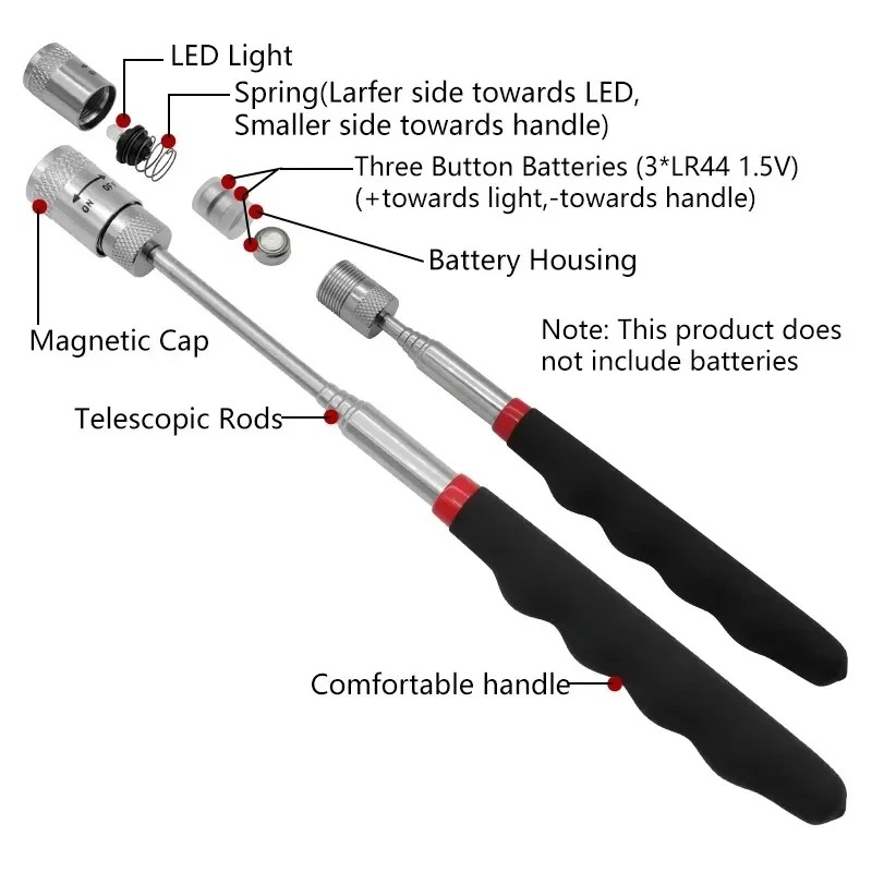 伸縮式磁気ペン LEDライト付き 拡張可能なピックアップロッ - Fishing Rod Telescopic のレビューと価格